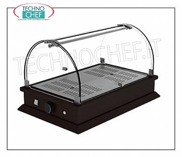 Vitrinas de mostrador caliente Vitrina calefactada de mostrador con cúpula de plexiglás completa con varilla de refuerzo y apertura en 2 frentes, línea QUADRO, con base de madera en color WENGE ', temperatura 65 ° C, V.220 / 1, Kw.0,27, tenue .mm.540x350x334h