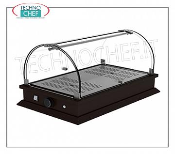 Vitrinas de mostrador caliente Vitrina vitrina CALEFACTADA con cúpula de plexiglás con varilla de refuerzo y apertura en 2 frentes, Línea QUADRO, con base de madera en color WENGE ', temperatura 65 ° C, V.220 / 1, Kw.0.27, dim. mm. 740x350x334h