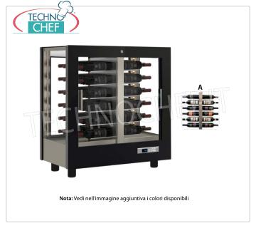 BODEGA-CAJA para 48 botellas horizontales, Estática-Ventilada, 4 Laterales de Vidrio para INSTALACIÓN CENTRAL VINO con ESTRUCTURA en MADERA NEGRA MATE, COPAS POR TODOS LADOS, cap.48 botellas HORIZONTALES, Frío ESTÁTICO o VENTILADO, temperatura +4°/+16°C, para VINOS BLANCOS o TINTOS, puertas en 2 frentes, V.230 /1, Kw.0,40, Peso 73 Kg, dim.mm.860x530x938h