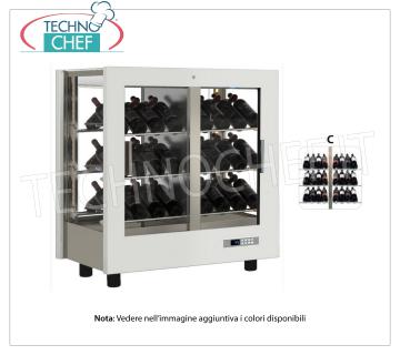 BODEGA-CAJA, capacidad 42 botellas Inclinada, Estática-Ventilada, 4 Laterales de Vidrio para INSTALACIÓN CENTRAL VINO con ESTRUCTURA en MADERA BLANCA MATE, COPAS POR TODOS LADOS, cap.42 botellas INCLINADAS, Frío ESTÁTICO o VENTILADO, temp.+4°/+16°C, para VINOS BLANCOS o TINTOS, puertas en 2 frentes, V.230 /1, Kw.0,40, Peso 73 Kg, dim.mm.860x530x938h