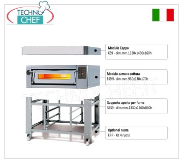 Horno de pizza eléctrico para 9 pizzas de 300 mm, cámara de 930x930 mm