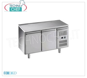 Forcold - Mesa de refrigerador refrigerado de 2 puertas, temperatura -2 ° / + 8 ° C, lt.282, ventilado, Mod.GN2100TN-FC Mesa refrigerada de 2 puertas, Profesional, capacidad lt.282, temperatura -2 ° / + 8 ° C, refrigeración ventilada, Gastronorm 1/1, ECOLÓGICO en clase C, Gas R600a, V.230 / 1, Kw.0,275, Peso 92 Kg, dim.mm.1360x700x850h