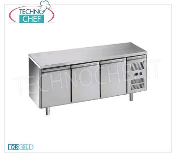 Forcold - Mesa de refrigerador refrigerado de 3 puertas, temperatura -2 ° / + 8 ° C, lt.417, ventilado, Mod.G-GN3100TN-FC Mesa refrigerada de 3 puertas, Profesional, capacidad lt.417, temperatura -2 ° / + 8 ° C, refrigeración ventilada, Gastronorm 1/1, ECOLÓGICO en clase C, Gas R600a, V.230 / 1, Kw.0,275, Peso 114 Kg, dim.mm.1795x700x850h