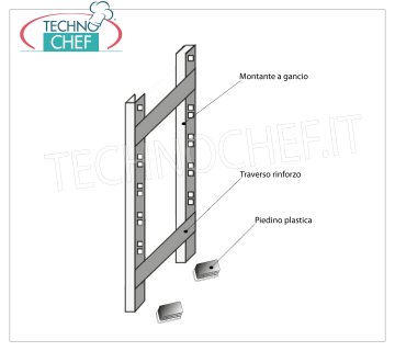TECHNOCHEF - Respaldo lateral para estantes con ganchos de acero inoxidable, Mod.97180+97003+97007