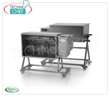 FAMA - Amasadora de carne de acero inoxidable con carro, 2 cuchillas, capacidad cuba 120 Kg, V.230/1, mod.FIC120B/M Amasadora de carne inox con carro, capacidad 120 Kg, bol basculante, 2 cuchillas inox, V.230/1, Kw.1,8, Peso 125 Kg, dim.mm.1100x630x1080h