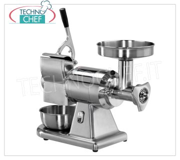 FIMAR - Technochef, Picadora-Rallador de Carne ''Tipo 12'', Profesional, Mod. 12/AT Combinado Picadora / Rallador Tipo 12 en aluminio pulido con tolva y cubas en acero inoxidable, grupo picador en HIERRO FUNDIDO TOTALMENTE DESMONTABLE, V. 400/3 + N, Kw 0,75, dim. milímetro 605x350x510h