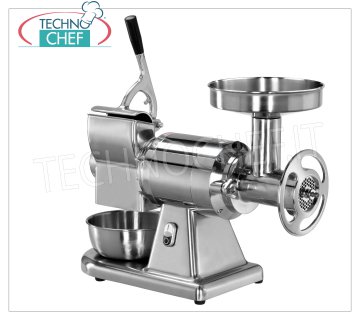 FIMAR - Technochef, Picadora-Rallador de Carne ''Tipo 22'', Profesional, Mod. 22/AE Combinado PICADORA DE CARNE / RALLADOR 'TIPO 22' en Aluminio Pulido, Producción: PICADORA DE CARNE 300 Kg/h, RALLADOR 40 Kg/h, con GRUPO PICADORA DE CARNE TOTALMENTE DESMONTABLE, V. 380/3+N, Kw 1,1, dimensiones mm 630x305x510h