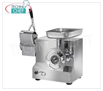 FIMAR - Technochef, Picadora-Rallador de Carne ''Tipo 22'' con caja, Profesional, Mod. 22/AT Combinado PICADORA / RALLADORA 'TIPO 22' en Aluminio Pulido, Producción: PICADORA 300 Kg/h, RALLADORA 40 Kg/h, con GRUPO PICADORA DE HIERRO FUNDIDO TOTALMENTE DESMONTABLE, Monofásico o Trifásico - dimensiones 450x430x480h mm