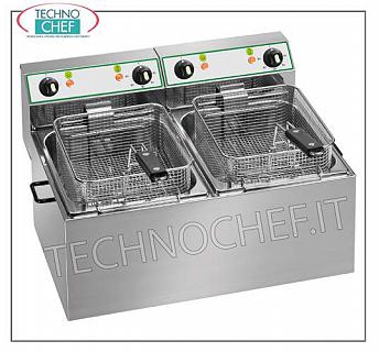 FIMAR - Technochef, freidora eléctrica encimera, 2 tanques independientes de lt.4 + 4, Mod.FR44 FREIDORA ELÉCTRICA by BANCO, 2 tanques independientes de 4 + 4 litros extraíbles, V.230 / 1, kw 2.5 + 2.5, dimensiones mm. 380x420x330h