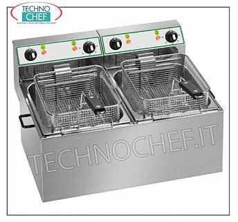 FIMAR - Technochef, freidora eléctrica encimera, 2 tanques independientes de lt.4 + 4, Mod.FR44 FREIDORA ELÉCTRICA by BANCO, 2 tanques independientes de 4 + 4 litros extraíbles, V.230 / 1, kw 2.5 + 2.5, dimensiones mm. 380x420x330h