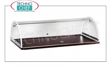 madera de carros de servicio vitrina de cristal con marco de madera de color wengé 'y la cúpula de plexiglás, dim.mm.700x500x220h