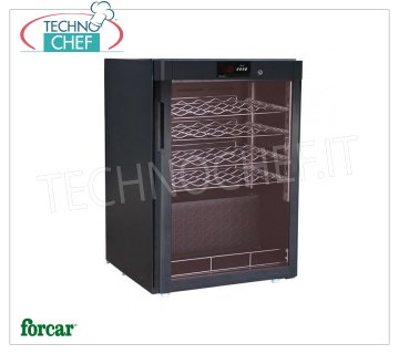 Forcar - BODEGA REFRIGERADA ESTÁTICA para 24 botellas, Temp.+5°/+18°C, Mod.BJ118 Vinoteca refrigerada, 1 puerta de cristal, capacidad 24 botellas, temperatura +5°/+18°C, refrigeración estática, iluminación LED, V.230/1, Kw.0,077, Peso 46 Kg, dim.mm.600x603x860h