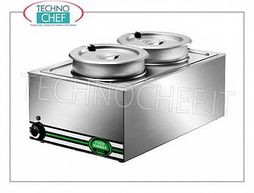 Plato de frotamiento / frotamiento baño maría eléctrico contador, capacidad de 1 GN 1/1 con 2 ollas independientes insertados desde lt.8 + 8, completa con tapa, temperatura regulable de + 30 ° a + 90 ° C, V.230 / 1, Kw.1, 2, dim.mm.570x370x280h