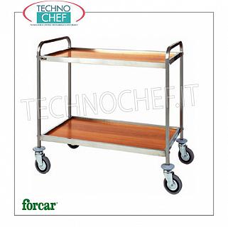 Carros de servicio con estructura de acero inoxidable y 2 estantes de melamina Carro de servicio con estructura de ACERO INOXIDABLE y 2 PLACAS DE MELAMINA NOGAL, dim.mm.830x570x970h