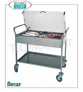 Carros expositores refrigerados Carro frigorífico para postres, quesos y aperitivos en acero inoxidable marca FORCAR, completo con cúpula de plexiglás, 8 platos eutécticos y estante inferior, capacidad max 80 Kg, dim.mm.1080x570x1030h