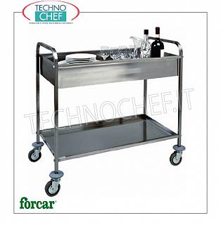 Carros de limpieza de acero inoxidable Carro de limpieza de acero inoxidable marca FORCAR, con depósito superior insonorizado y estante inferior abatible, capacidad max 80 Kg, dim.mm.1010x570x970h