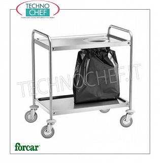 Carretillas-chatarra de acero inoxidable Borrado de la carretilla en acero inoxidable, FORCAR marca, con 1 orificio para bolsas de basura, dim.mm.890x590x930h