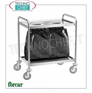 Carretillas-chatarra de acero inoxidable Carro con 2 orificios-chatarra, FORCAR Marca, con bateo y el anillo estante inferior, dim.mm.1090x590x930h