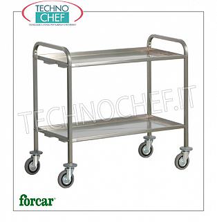 Carritos de servicio en acero inoxidable. Carro de transporte pesado en acero inoxidable, marca FORCAR, con 2 tapas plegadas con refuerzo omega, carga máxima de 200 kg, dim.mm.1110x660x980h