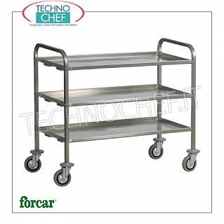 Carritos de servicio en acero inoxidable. Carro de transporte pesado en acero inoxidable, marca FORCAR, con 3 tapas plegables con refuerzo omega, capacidad máxima 200 kg, dim.mm.1110x660x980h