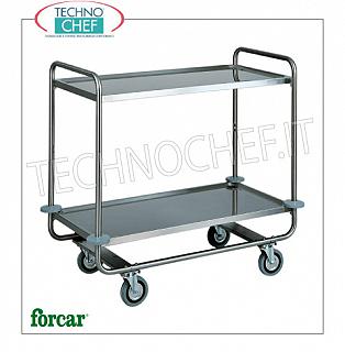 Carros de servicio de acero inoxidable Carro de servicio de acero inoxidable marca FORCAR con 2 estantes moldeados, capacidad max 150 Kg, dim.mm.1100x600x1000h