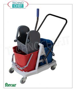 Carro de limpieza de pisos con escurridor de 2 cubos Carro escurridor, marca FORCAR, completo con 2 cubos de 25 litros, escurridor de plástico, mango reversible y 4 ruedas giratorias, dim.mm.710x430x930h