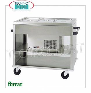 Expositores refrigerados Carro refrigerado de acero inoxidable marca FORCAR, para 3 contenedores Gastro-Norm 1/1 (no incluidos) o submúltiplos, temperatura + 2 ° / + 10 ° C, V.230 / 1, Kw.0.25, dim.mm. 1240x720x940h