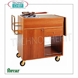 Forcar - FLAMBE TROLLEY color NEGRO 1 Fuego, mod. CF1200 Carro flameado en madera de melamina NEGRO, con 1 FUEGO, compartimento con puerta abatible, 1 cajón y estante inferior, dim.mm.1050x580x850h