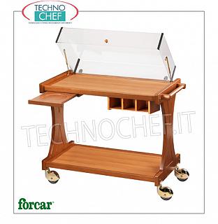 Carruajes de dulces y de madera de queso El hacer compras para pasteles, queso y arrancadores de madera de color nogal, marca FORCAR, con plexiglás cúpula elevables, opcionales disponibles: estantería platillo, cajón de los cubiertos, etc .., dim.mm.860x550x950h