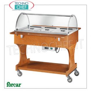 FORCAR - Technochef, Trolley cálido en baño maría, 3 contenedores GN 1/1, Mod. CL2777 Vitrina caliente en baño maría en madera NEGRA, marca FORCAR, completa con cúpula de plexiglás, 2 estantes de soporte y estante inferior, capacidad 3 contenedores GN 1/1 (excluidos), temperatura + 30 ° / + 90 ° C, V.230 / 1, Kw.2.00, dim.mm.1110x1120x1250h