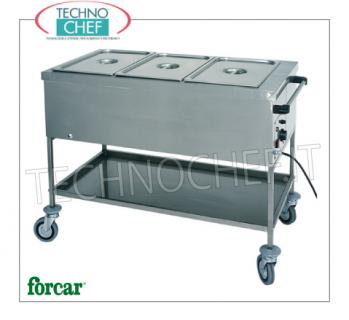 FORCAR - Technochef, Carro baño maría caliente, Mod.CT1756 Carro térmico baño maría en acero inoxidable, FORCAR, con depósito para 1 bandeja Gastro-Norm 1/1, h 200 mm (no incluido) y estante inferior, termostato regulable +30°/+90°C, V.230/1 , Kw. 2.00, dim.mm.560x650x850h