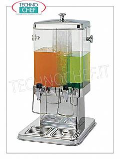 Dispensadores de jugos y bebidas (buffet) DISTRIBUIDOR DE DOBLE BEBIDA en acero inoxidable con recipiente transparente de lt.5 + 5, con tomas de suministro relativamente independientes, REFRIGERADO con TUBO CENTRAL que contiene HIELO, dim.mm.350x320x580h