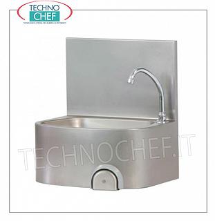 Lavabo con respaldo, mando de rodilla con grifo temporizado, luz tenue. Dimensiones: 400 x 350 x 530 cm.
