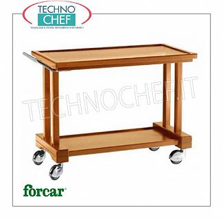 Carros de servicio de madera Carro de servicio en madera maciza, marca FORCAR, 2 tapas de contrachapado teñidas WALNUT, 4 ruedas giratorias de diámetro.100 mm, dim.mm.810x550x820h