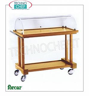 Carruajes de dulces y de madera de queso El hacer compras para pasteles, queso y madera de color entrantes nuez, Marca FORCAR, con una cúpula de media naranja de plexiglás, 2 pisos laminados, dim.mm.810x550x1080h