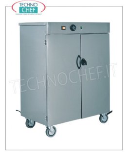 FORCAR - Carrelli scaldapiatti con 2 puertas, Temp. de +30° a +90° C. Mueble calientaplatos con ruedas en acero inoxidable, estructura con puertas aislantes doble piel, capacidad 60 platos, 1 estante intermedio, temperatura regulable de +30° a +90°C, V.230/1, Kw.0,8, dim.mm .390x420x950h
