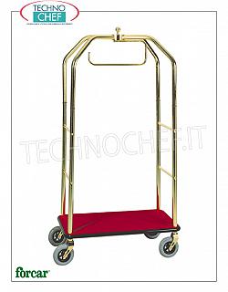 Forcar - EQUIPAJE / CARRO DE EQUIPAJE con APPEDIABITI, art. PV4062 Carrito de ropa y perchero, marca FORCAR, con estructura en tubo de acero BRONCEADO o CROMADO, tapa de madera cubierta con alfombra, 4 ruedas giratorias, mm de diámetro 950x550x1900h