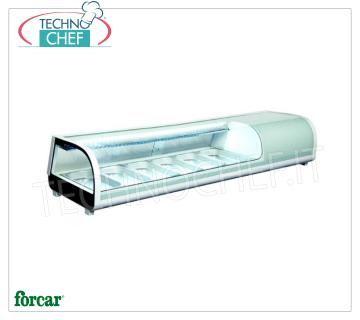 Vitrina refrigerada para sushi, capacidad 6 cuencos GN 1/3, marca FORCAR EXPOSITOR REFRIGERADO EXPOSITOR para SUSHI, marca FORCAR, capacidad 6 GN 1/3 cuencos, temperatura de funcionamiento 0 ° / + 12 ° C, V.230 / 1, Kw.0.19, dim.mm.1529x420x265h