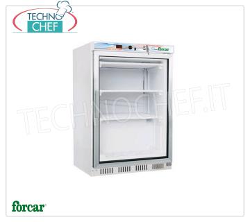 Forcar - Mueble Congelador-Congelador ESTÁTICO, con ESTANTES FIJOS DE PARRILLA EVAPORADORA 1 Puerta, ECO, lt.130, Temp.-18°/ -22°C, Clase D, mod.G-EF200G Mueble Congelador-Congelador 1 puerta de cristal, ESTÁTICO con ESTANTES FIJOS DE PARRILLA EVAPORADORA, Línea ECO, estructura exterior en chapa, interior en ABS, 130 litros, Temp.-18°/-22°C, Gas R290, Clase D, V. 230/1, Kw.0,27, Peso 45 Kg, dim.mm.600x600x855h