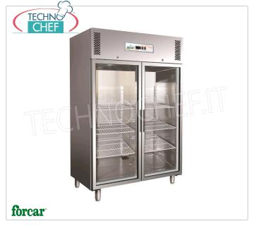 Forcar - Frigorífico 2 puertas cristal, INOX 304, lt.1325, Ventilado, Temp.+2°/+8°C, Clase C, mod.G-GN1410TNG Armario frigorífico con 2 puertas de cristal, capacidad 1325 litros, temperatura +2°/+8°C, refrigeración ventilada, gas R290, clase C, gastronorm 2/1, V.230/1, kW.0.5, peso 208 kg , dim .mm.1480x830x2010h