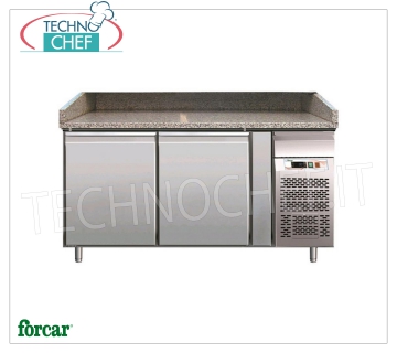 Mostrador de pizza refrigerado 2 PUERTAS, tapa de GRANITO, Ventilado, Clase B MOSTRADOR DE PIZZA REFRIGERADO 2 PUERTAS, GRANITO temperatura superior -2°/+8°C, Ventilado, ECOLÓGICO en CLASE B, GAS R290, V.230/1, Kw.0,26, Peso 257 Kg, dim.mm.1510x800x1000h