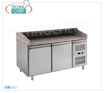 Mostrador para Pizza Refrigerado 2 PUERTAS, tapa de GRANITO, Clase C ECOLÓGICA MOSTRADOR PARA PIZZA REFRIGERADO de 2 PUERTAS, tapa de GRANITO, temperatura -2 ° / + 8 ° C, Ventilado, ECOLÓGICO Gas R600a en Clase C, V 230/1, Kw 0,235, Peso 233 Kg, dim.mm.1510x800x1000h.