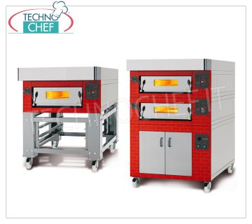 Horno eléctrico modular para pizzas, línea CL STAND, cámara para 8 pizzas con tapa refractaria Horno de pizza eléctrico MODULAR, para 8 pizzas diam. 300 mm, versión con FRONTAL RÚSTICO, 600x1200x170h mm CÁMARA con TAPA REFRACTARIA, V.400/3, 8,5 Kw, Peso 165 Kg, dimensiones exteriores 1000x1560x400h mm