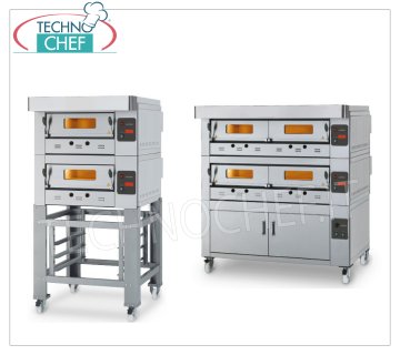 Horno pizzero modular a gas, línea ECO GAS, cámara para 12 pizzas de 123x93 cm con tapa refractaria Horno de pizza MODULAR a gas, para 12 pizzas, versión con FRONTAL DE ACERO INOXIDABLE, 1230x930x150h mm CÁMARA con SUPERFICIE REFRACTARIA, potencia térmica 24000 Kcal/h, Peso 240 Kg, dimensiones exteriores 1600x1420x520h mm