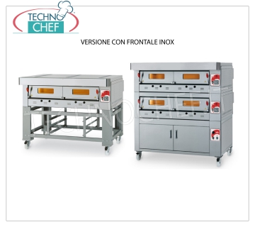 Horno de pizza a gas modular, línea ECO GAS, sala con tapa refractaria para 4 pizzas Horno de pizza a gas MODULAR, para 4 pizzas, versión con PANEL FRONTAL, CÁMARA 610x640x150h mm con SUPERFICIE REFRACTARIA, salida de calor de 12000 Kcal / h, Peso 120 Kg, dimensiones externas 960x1050x520h mm