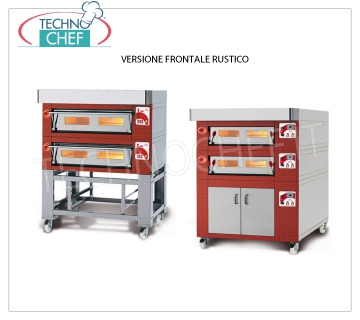 Horno de pizza eléctrico modular, línea EURO STAND, sala con tapa refractaria para 9 pizzas Horno de pizza eléctrico MODULAR, para 9 pizzas diam. 300 mm, versión con FRENTE RÚSTICO, CÁMARA a partir de 930x930x170h mm con REFRACTORY TOP, V 400/3, Kw.9,5, Peso 165 Kg, dimensiones externas mm 1320x1260x400h