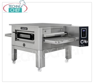 TECHNOCHEF - Horno para pizza de túnel a gas con cinta de 500 mm, completo con soporte, Mod.TUNNELC/50GAS Horno para pizza de túnel a gas con cinta de malla de acero inoxidable de 500 mm de ancho, cocción ventilada, rendimiento máx. 43 pizzas/hora, completo con base soporte, Potencia Térmica Kw 20,1, V.230/1, Peso bruto Kg 338, dim.mm .1860x1200x500h