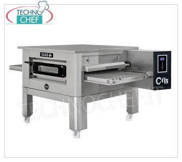 TECHNOCHEF - Horno para pizza de túnel a gas con cinta de 650 mm, completo con soporte, Mod.TUNNELC/65GAS Horno para pizza de túnel a gas con cinta de malla de acero inoxidable de 650 mm de ancho, cocción ventilada, rendimiento máximo 103 pizzas/hora, completo con base de soporte, Potencia Térmica 22,6 Kw, Peso Bruto 387 Kg, dim.mm.2070x1375x560h