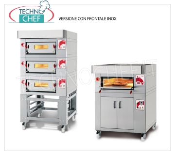 Horno de pizza eléctrico modular, línea CL CLASSIC, sala totalmente refractaria para 8 pizzas. Horno de pizza eléctrico MODULAR, para 8 pizzas diam. 300 mm, versión con PANEL FRONTAL DE ACERO INOXIDABLE, CÁMARA TOTALMENTE REFRACTARIA de 600x1200x170h mm, V.400 / 3, Peso 200 Kg, Kw.8,5, dimensiones externas 1000x1560x400h mm