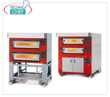 Horno de pizza eléctrico modular, línea EURO STAND, sala con tapa refractaria para 9 pizzas Horno de pizza eléctrico MODULAR, para 9 pizzas diam. 300 mm, versión con FRENTE RÚSTICO, CÁMARA a partir de 930x930x170h mm con REFRACTORY TOP, V 400/3, Kw.9,5, Peso 165 Kg, dimensiones externas mm 1320x1260x400h